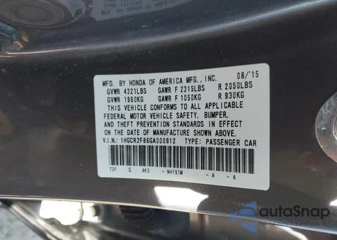 2016 Honda Accord Ex-L z USA, uszkodzony, nr VIN 1HGCR2F86GA000912